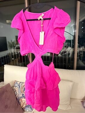 LoveShackFancy Hot Pink Cutout Ruffle dress